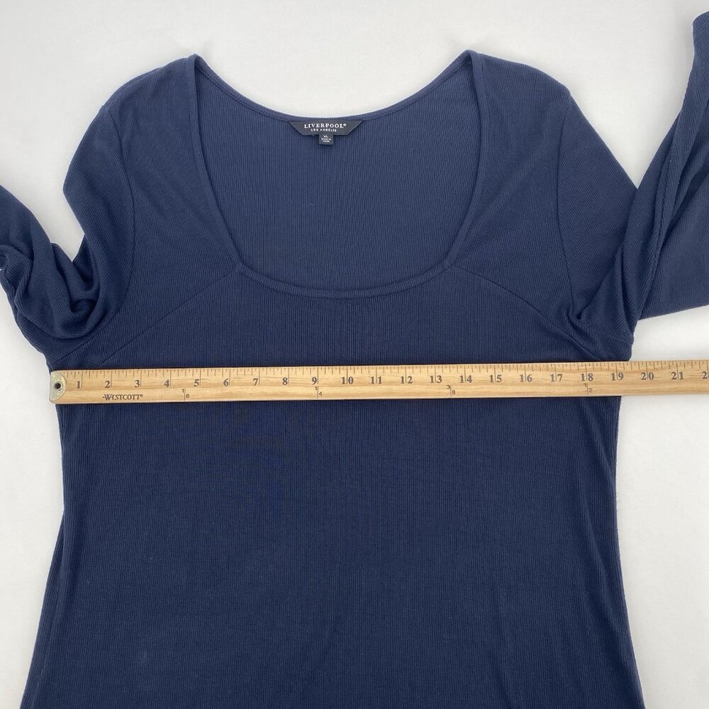 Liverpool Womens XL Square Neck Navy Blue 3/4 Sleeve Ribbed Knit Blouse Office - Picture 3 of 12